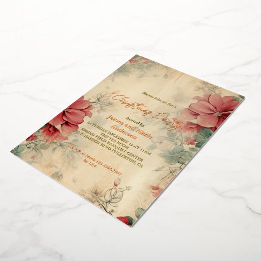 Gemütliches Winter Floral Weihnachten Party Folieneinladung (Gedreht)