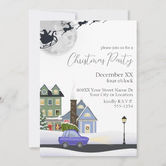 Gemütliches Winter Night Village Weihnachts-Party Einladung (Vorderseite)