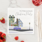 Gemütliches Winter Night Village Weihnachts-Party Serviette (Beispiel)