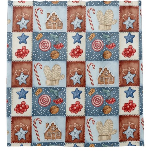 Gemütliches Winter-Patchwork-Weihnachten Duschvorhang (Vorderseite)