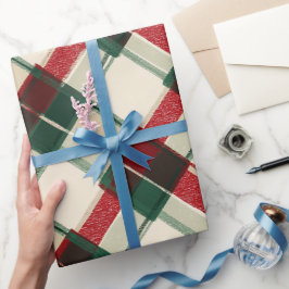 Gemütliches Winter Rot Grün Feiertags Karomuster Geschenkpapier