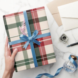 Gemütliches Winter Rot Grün Feiertags Karomuster Geschenkpapier