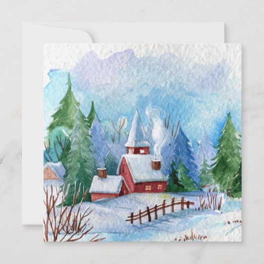 Gemütliches Winter Wasserfarbenwelt Landschaft (Vorderseite)