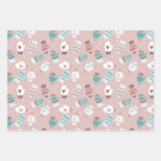 Gemütliches Winter Weihnachten Mittens Pattern Set Geschenkpapier Set (Vorderseite 2)