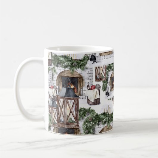 Gemütliches Winter Weihnachten Watercolor Muster Kaffeetasse (Links)