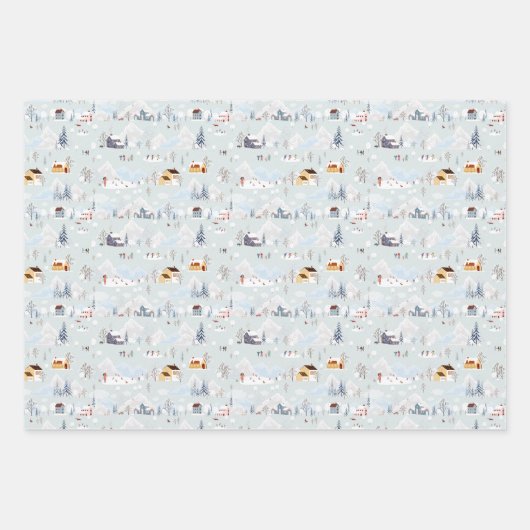 Gemütliches Winter Wonderland Ice Skaten Village M Geschenkpapier Set (Vorderseite)