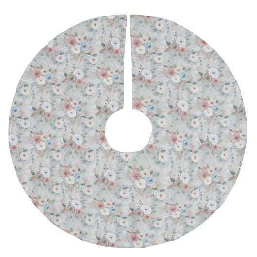 Gemütliches Winterblumenmuster Polyester Weihnachtsbaumdecke (Vorderseite)