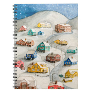 Gemütliches Winterdorf Aquarell Notizblock