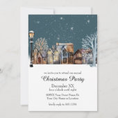 Gemütliches Winterdorf bei Nacht mit sinkendem Sch Einladung (Vorderseite)