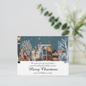 Gemütliches Winterdorf bei Nacht mit sinkendem Sch Postkarte (Stehend Vorderseite)