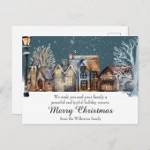 Gemütliches Winterdorf bei Nacht mit sinkendem Sch Postkarte (Vorne/Hinten)