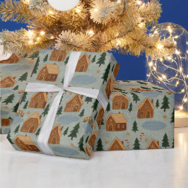 Gemütliches Winterdorf-Muster-Wrap-Papier Geschenkpapier
