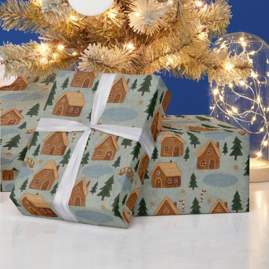Gemütliches Winterdorf-Muster-Wrap-Papier Geschenkpapier (Feiertage)