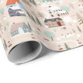 Gemütliches Winterdorf-Szenenmuster Geschenkpapier (Rolleneckpunkt)