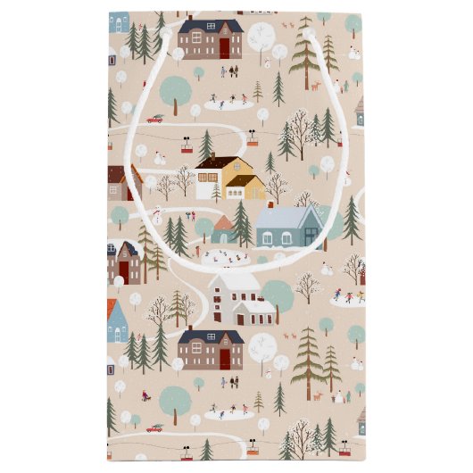 Gemütliches Winterdorf-Szenenmuster Kleine Geschenktüte (Rückseite)