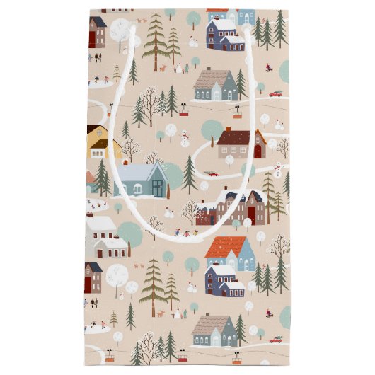 Gemütliches Winterdorf-Szenenmuster Kleine Geschenktüte (Vorderseite)