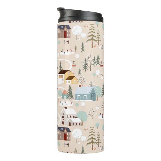 Gemütliches Winterdorf-Szenenmuster Thermosbecher (Nach rechts gedreht)