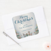 Gemütliches Winterdorf und Weihnachtsbäume Quadratischer Aufkleber (Umschlag)