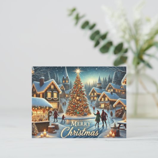 Gemütliches Winterdorf Weihnachten Postkarte (Stehend Vorderseite)