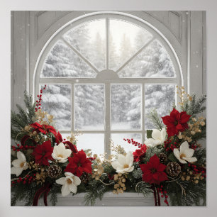 Gemütliches Winterfenster Elegante Weihnachtskunst Poster