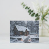 Gemütliches Winterhäuschen im Wald Postkarte (Stehend Vorderseite)