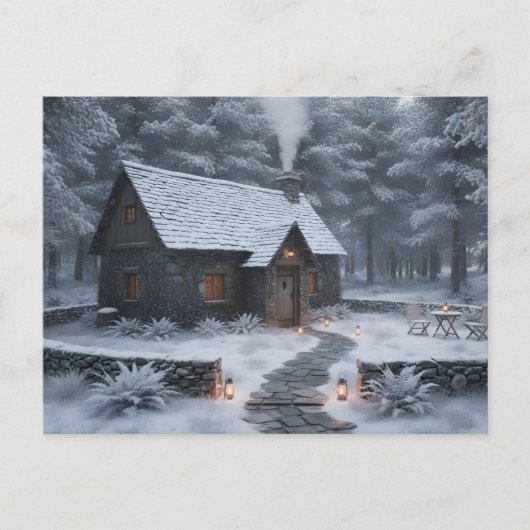 Gemütliches Winterhäuschen im Wald Postkarte (Vorderseite)