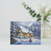 Gemütliches Winterhäuschen mit Weihnachtsbaum Postkarte (Stehend Vorderseite)