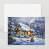Gemütliches Winterhäuschen mit Weihnachtsbaum Postkarte (Vorne/Hinten)