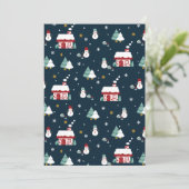 Gemütliches Winternachtsdorf und Snowmen Dankeskarte (Stehend Vorderseite)