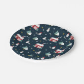 Gemütliches Winternachtsdorf und Snowmen Pappteller (Schrägansicht)