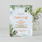 Gemütliches Winterschneegrün Weihnachts-Party Folieneinladung (Stehend vorne)