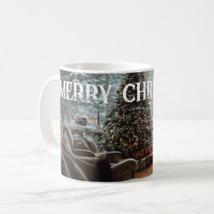 Gemütliches Zimmer Weihnachten , Kamin, Baum und S Kaffeetasse