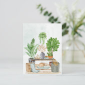Gemütliches Zuhause-Interieur mit Pflanze Postkarte (Stehend Vorderseite)