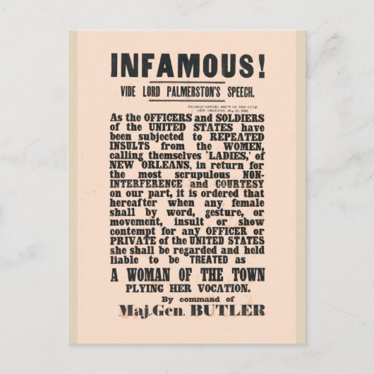 gen Butler New Orleans, Ziviler Krieg Postkarte (Vorderseite)