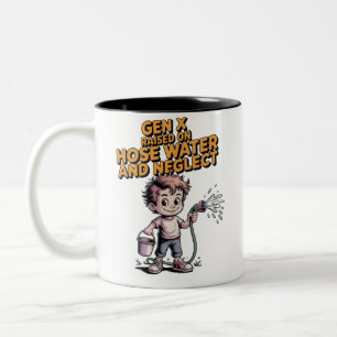 Gen X, großgeworden mit Schlauchwasser und Vernach Zweifarbige Tasse