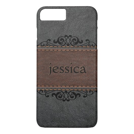 Genähte schwarze und braune Vintage-Leder Case-Mate iPhone Hülle (Rückseite)