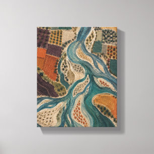 Genähtes Flussdelta   Moderne Textil-Abstraktion Leinwanddruck