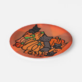 Genau Spuk: Katzen und Kürbis zu Halloween Pappteller (Schrägansicht)