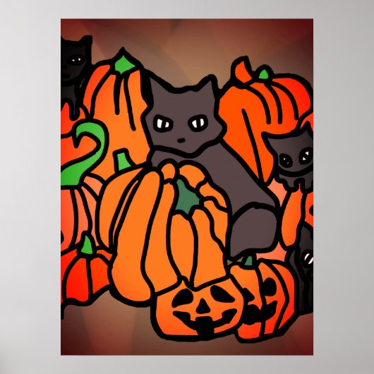Genau Spuk: Katzen und Kürbis zu Halloween Poster (Vorne)