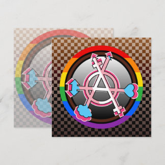 Gender-Anarchie-Symbol, Emblem auf dunklem Schachb Menükarte
