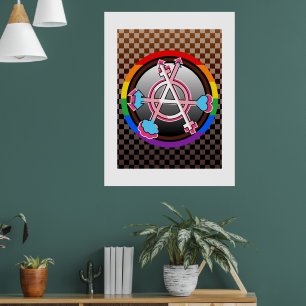 Gender-Anarchie-Symbol, Emblem auf dunklem Schachb Poster