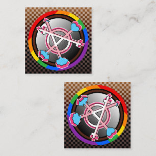 Gender-Anarchie-Symbol, Emblem auf dunklem Schachb Quadratische Visitenkarte