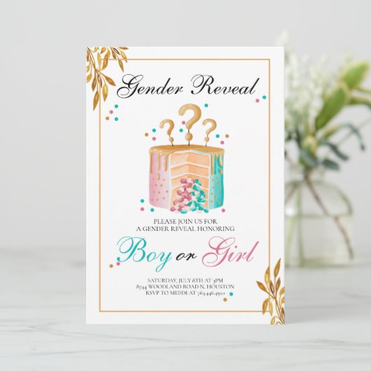 Gender-Aufdeckung für Jungen oder Mädchen Einladung (Stehend Vorderseite)