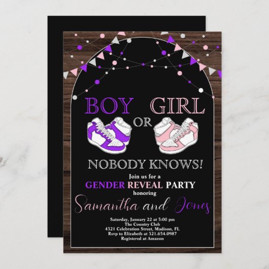 Gender des Sneakers Lila oder rosa Sneaker Einladung (Vorne/Hinten)