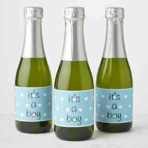 Gender-Enthüllung (Junge) Mini-Champagner-Etikett Schaumweinetikett