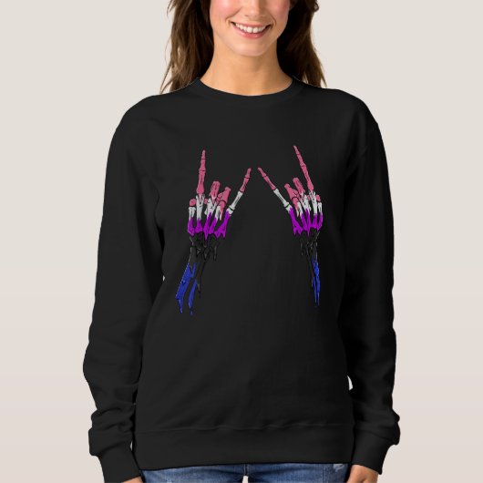 Gender Fluid Pride Flag Devil Horn Skeleton Subtle Sweatshirt (Vorderseite)