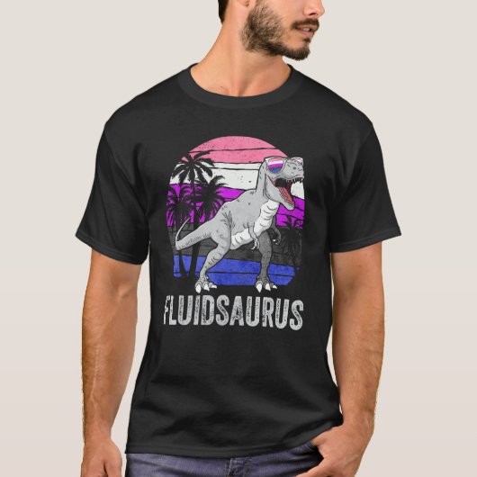 Gender Fluid Pride Flag Dinosaur Trex LGBTQ Fluids T-Shirt (Vorderseite)