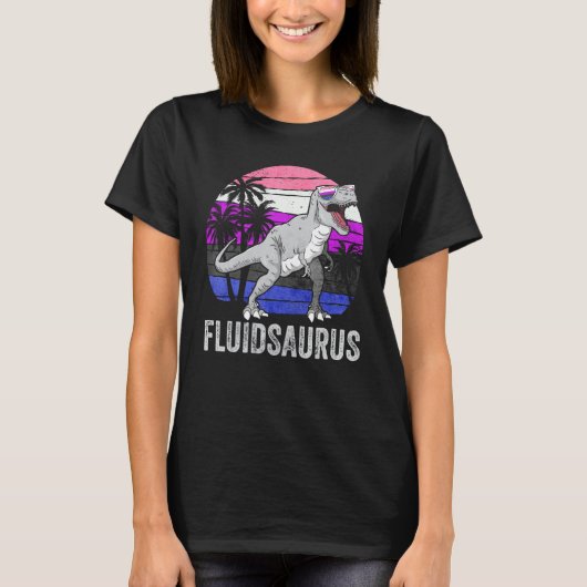 Gender Fluid Pride Flag Dinosaur Trex LGBTQ Fluids T-Shirt (Vorderseite)