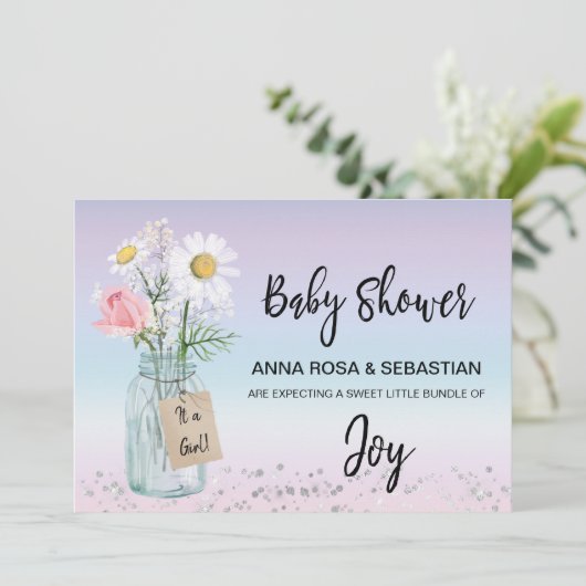 *~* Gender Mason Jar Floral Rustic Baby Dusche Einladung (Stehend Vorderseite)
