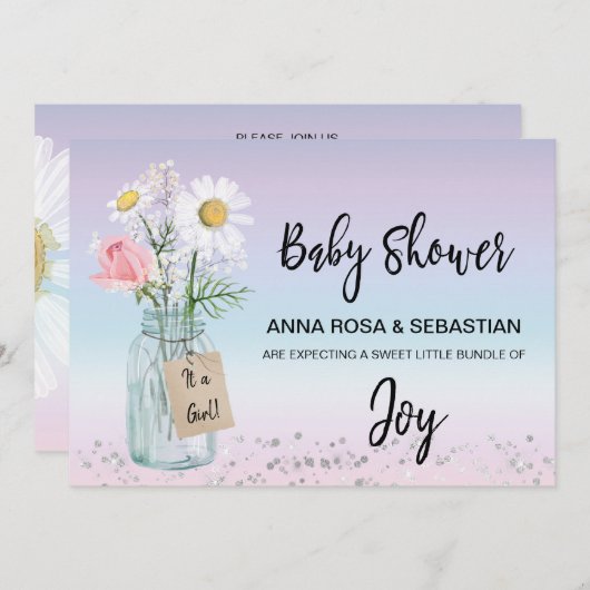 *~* Gender Mason Jar Floral Rustic Baby Dusche Einladung (Vorne/Hinten)
